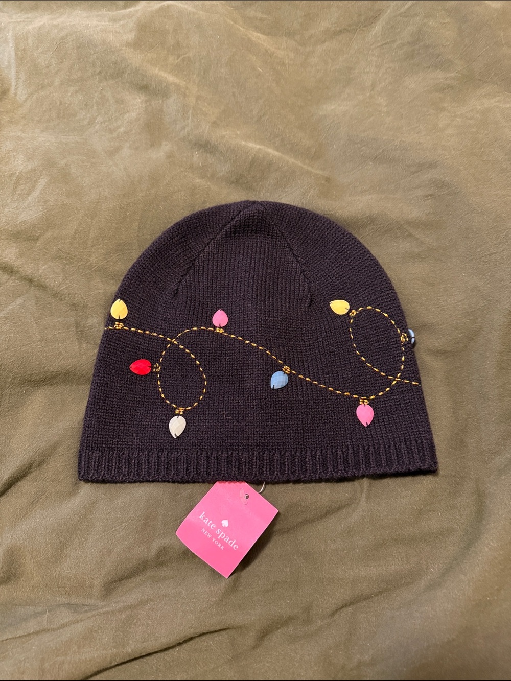 kate spade Black Beanie with String Light design